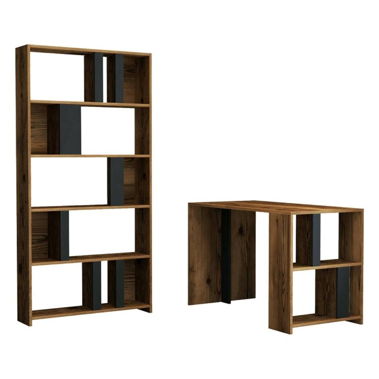 Scrivania lineare noce e antracite 120x60cm con libreria - Atene
