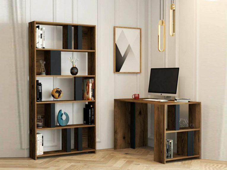 Scrivania lineare noce e antracite 120x60cm con libreria - Atene