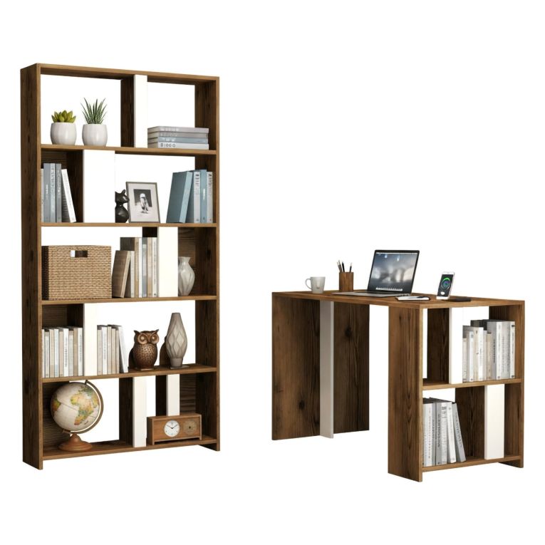 Scrivania lineare noce e bianca 120x60cm con libreria - Atene
