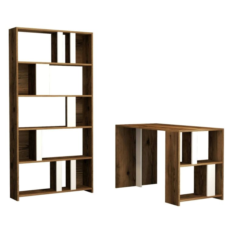 Scrivania lineare noce e bianca 120x60cm con libreria - Atene