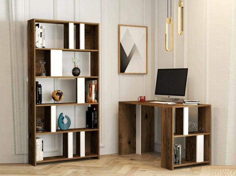 Scrivania lineare noce e bianca 120x60cm con libreria - Atene