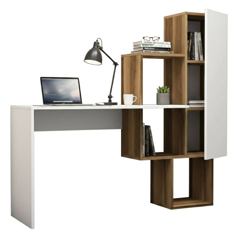Scrivania lineare noce e bianca 145x45cm - Baselice