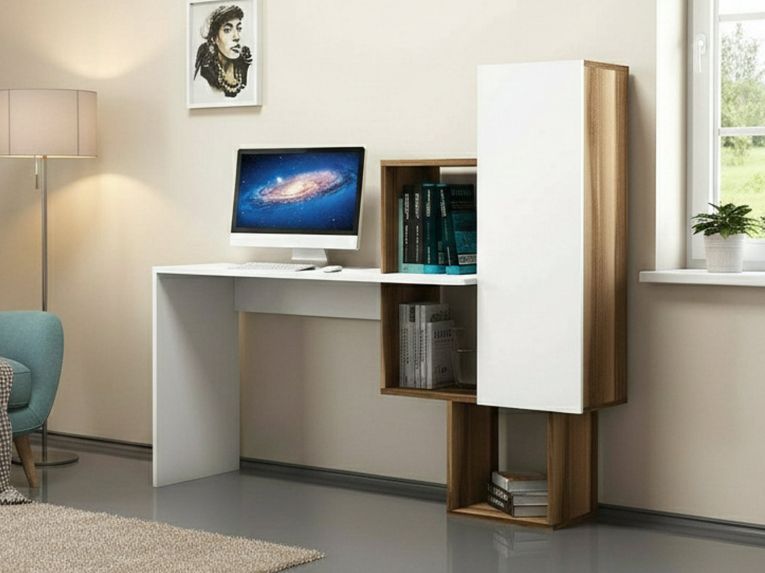 Scrivania lineare noce e bianca 145x45cm - Baselice