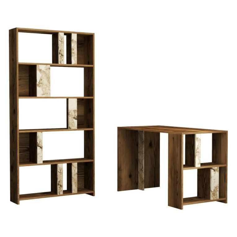 Scrivania lineare noce e bianca marmo 120x60cm con libreria - Atene