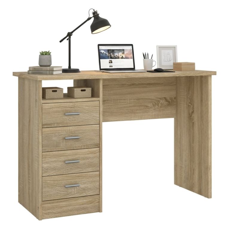 Scrivania lineare quercia 110x48cm con 4 cassetti - Appollo