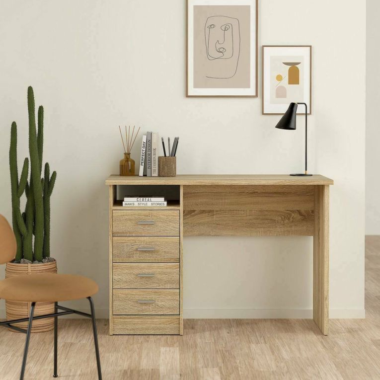 Scrivania lineare quercia 110x48cm con 4 cassetti - Appollo