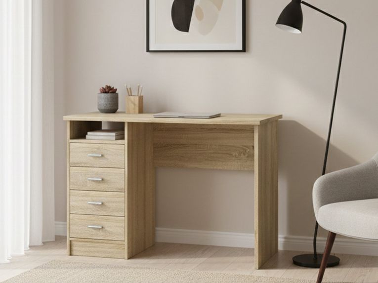 Scrivania lineare quercia 110x48cm con 4 cassetti - Appollo