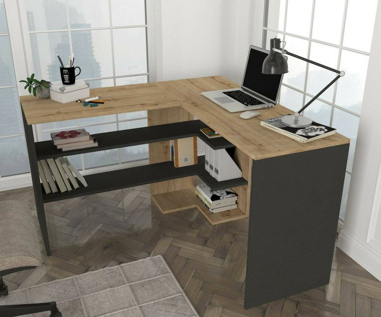 Scrivania lineare quercia e antracite 120x120cm - Emiliana