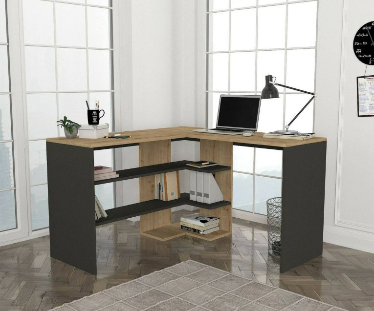 Scrivania lineare quercia e antracite 120x120cm - Emiliana