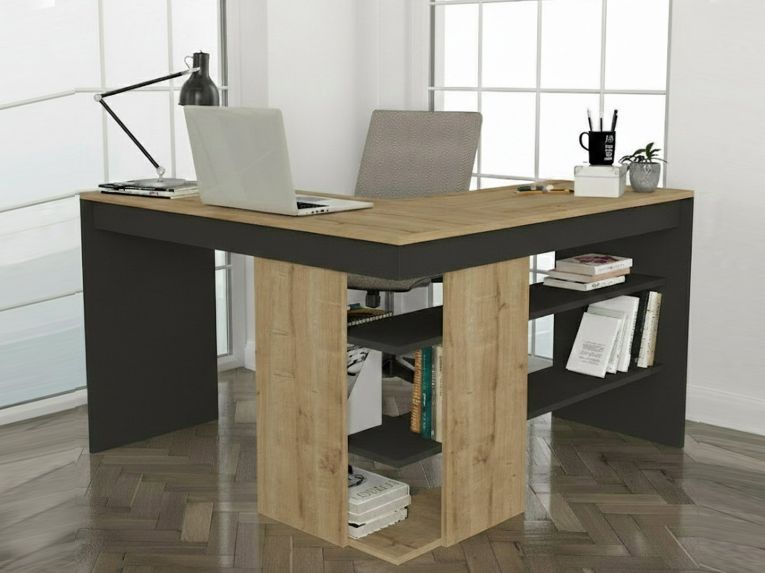 Scrivania lineare quercia e antracite 120x120cm - Emiliana