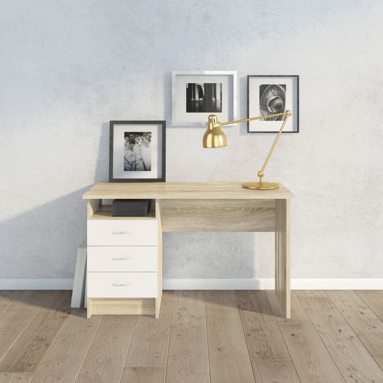 Scrivania lineare quercia e bianca 120x48cm con 3 cassetti - Andre