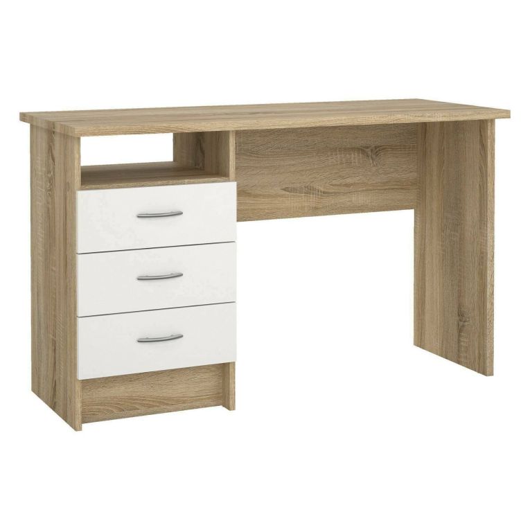 Scrivania lineare quercia e bianca 120x48cm con 3 cassetti - Andre