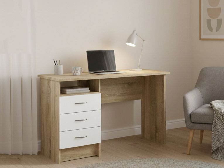 Scrivania lineare quercia e bianca 120x48cm con 3 cassetti - Andre