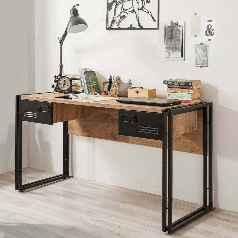 Scrivania lineare quercia e nera 139x60cm metallo - Grimilde