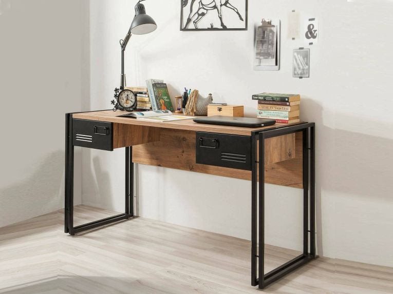 Scrivania lineare quercia e nera 139x60cm metallo - Grimilde