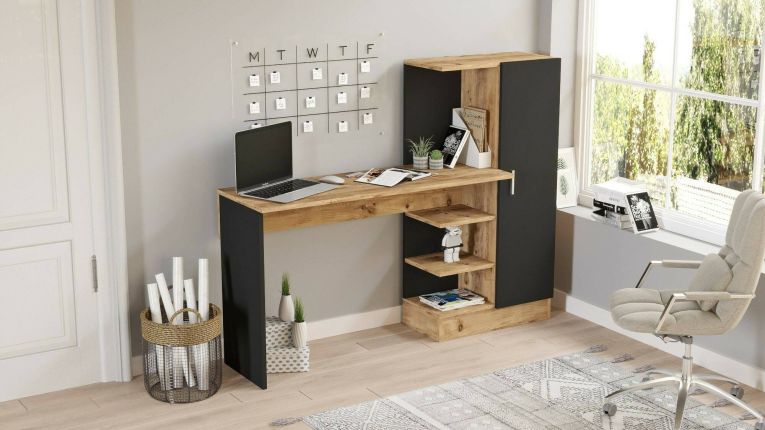 Scrivania lineare quercia e nera 152x40cm con 1 cassetto - Angaga
