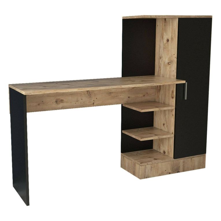 Scrivania lineare quercia e nera 152x40cm con 1 cassetto - Angaga