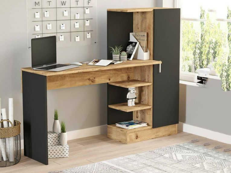 Scrivania lineare quercia e nera 152x40cm con 1 cassetto - Angaga