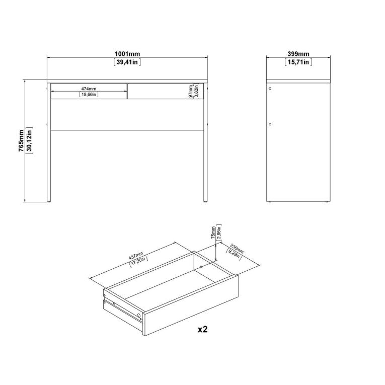 Scrivania lineare rovere 100x39cm con 2 cassetti - Acero