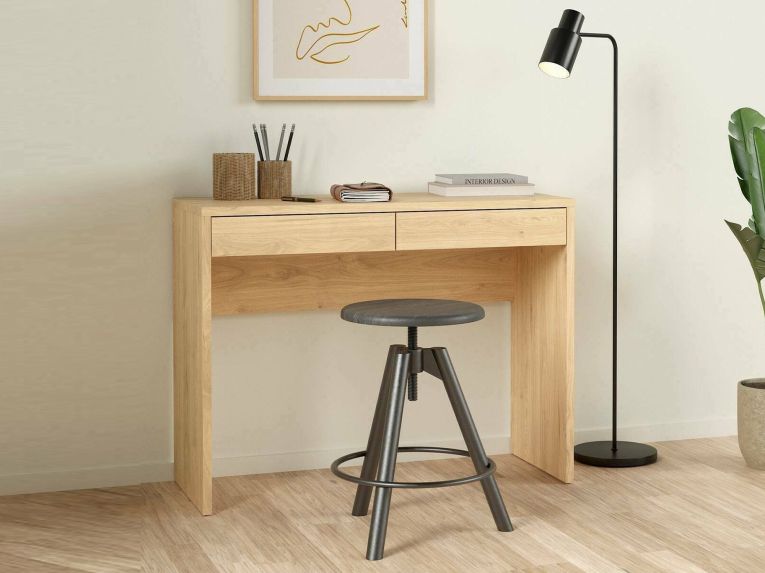 Scrivania lineare rovere 100x39cm con 2 cassetti - Acero