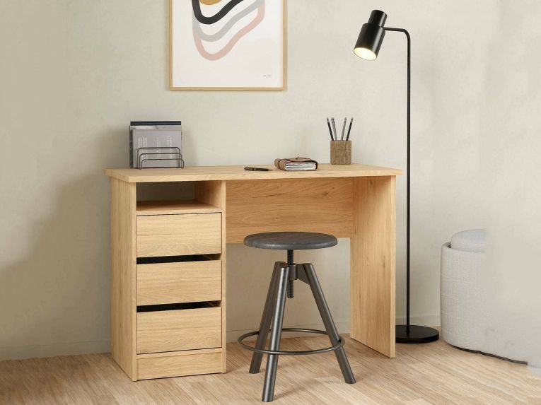 Scrivania lineare rovere 110x48cm con 3 cassetti - Huaning