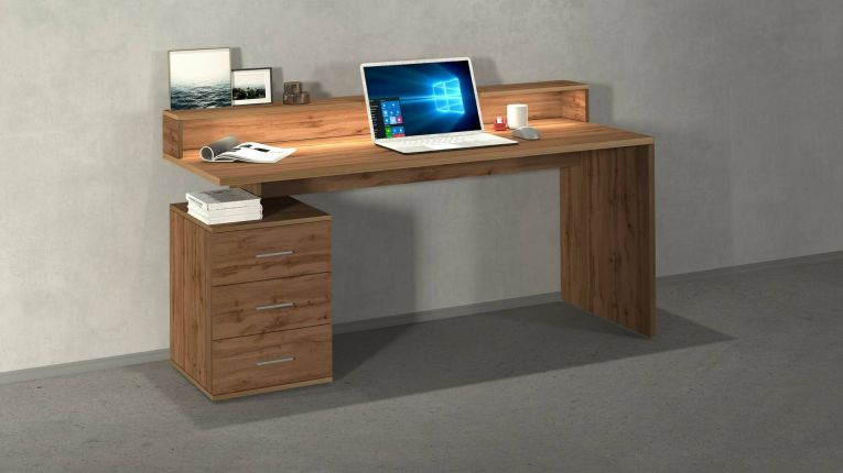 Scrivania lineare rovere 160x90cm con 3 cassetti - Bardi