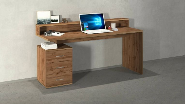 Scrivania lineare rovere 160x90cm con 3 cassetti - Bardi
