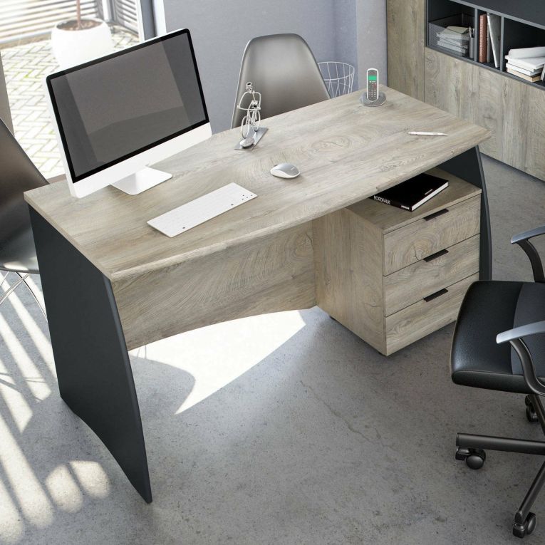 Scrivania lineare rovere e antracite 136x67cm con 3 cassetti - Azziz