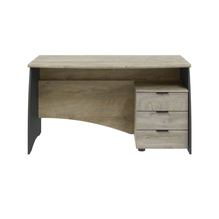 Scrivania lineare rovere e antracite 136x67cm con 3 cassetti - Azziz