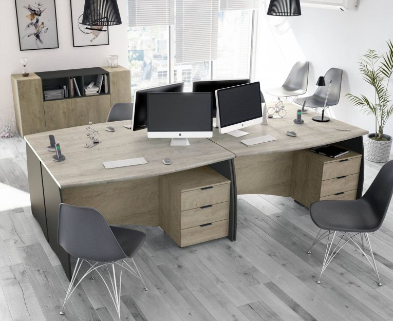 Scrivania lineare rovere e antracite 136x67cm con 3 cassetti - Azziz