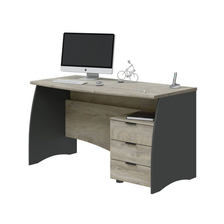 Scrivania lineare rovere e antracite 136x67cm con 3 cassetti - Azziz