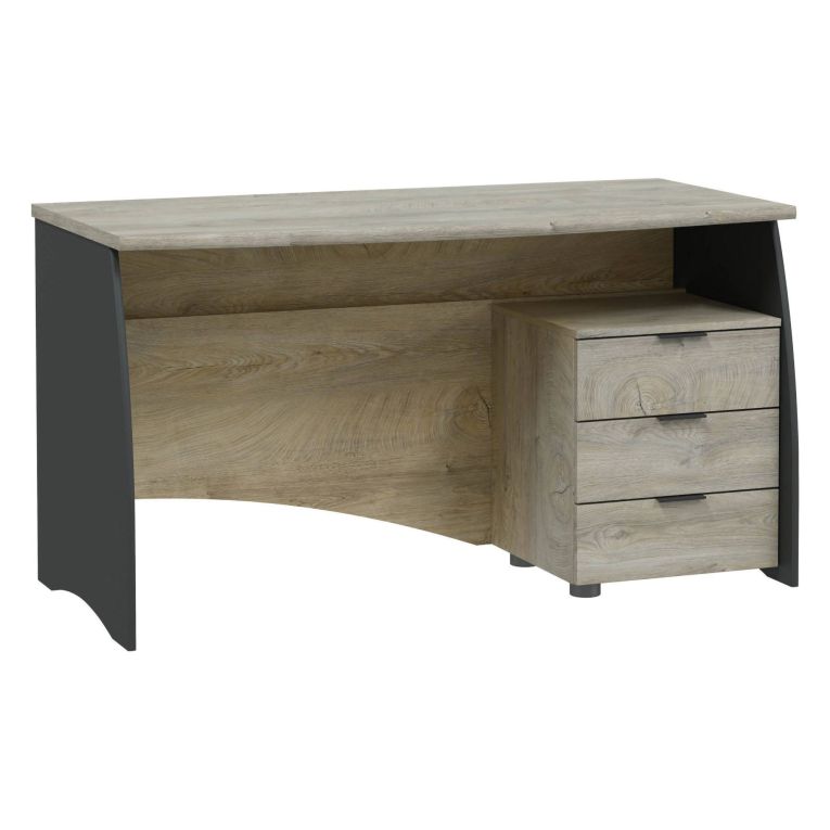 Scrivania lineare rovere e antracite 136x67cm con 3 cassetti - Azziz