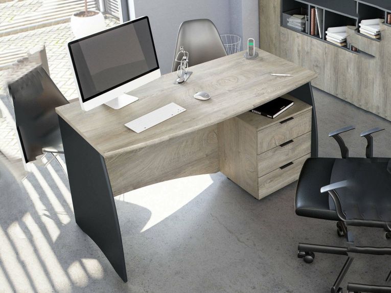 Scrivania lineare rovere e antracite 136x67cm con 3 cassetti - Azziz