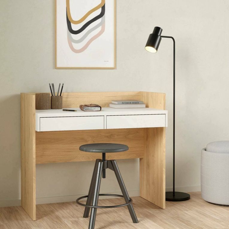 Scrivania lineare rovere e bianca 102x55cm con 2 cassetti - Antillo