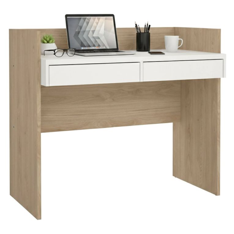 Scrivania lineare rovere e bianca 102x55cm con 2 cassetti - Antillo