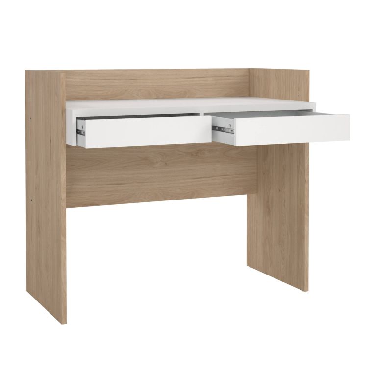 Scrivania lineare rovere e bianca 102x55cm con 2 cassetti - Antillo