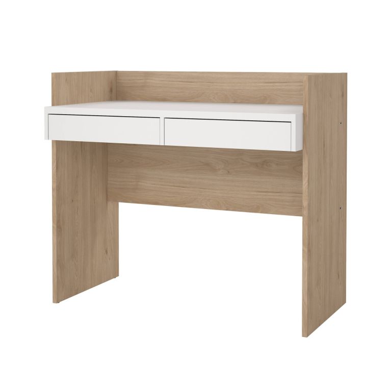Scrivania lineare rovere e bianca 102x55cm con 2 cassetti - Antillo