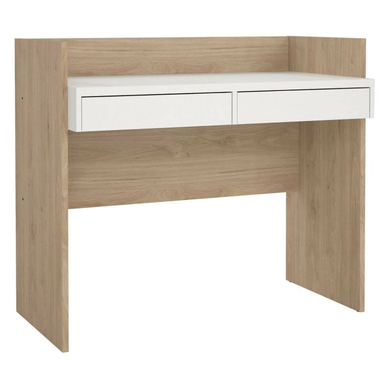Scrivania lineare rovere e bianca 102x55cm con 2 cassetti - Antillo