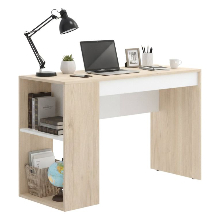 Scrivania lineare rovere e bianca 115x50cm con libreria - Arianella