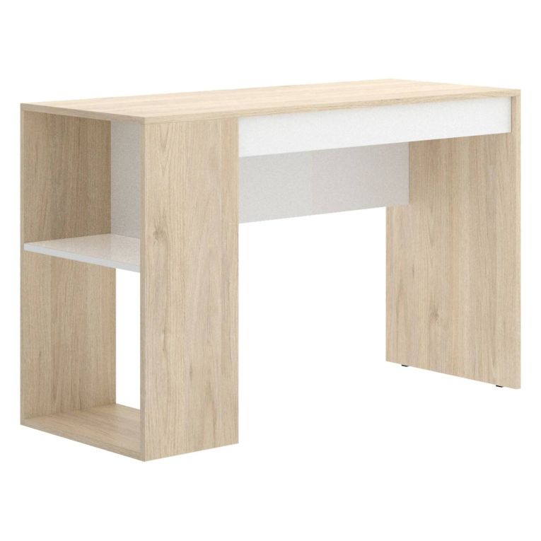 Scrivania lineare rovere e bianca 115x50cm con libreria - Arianella