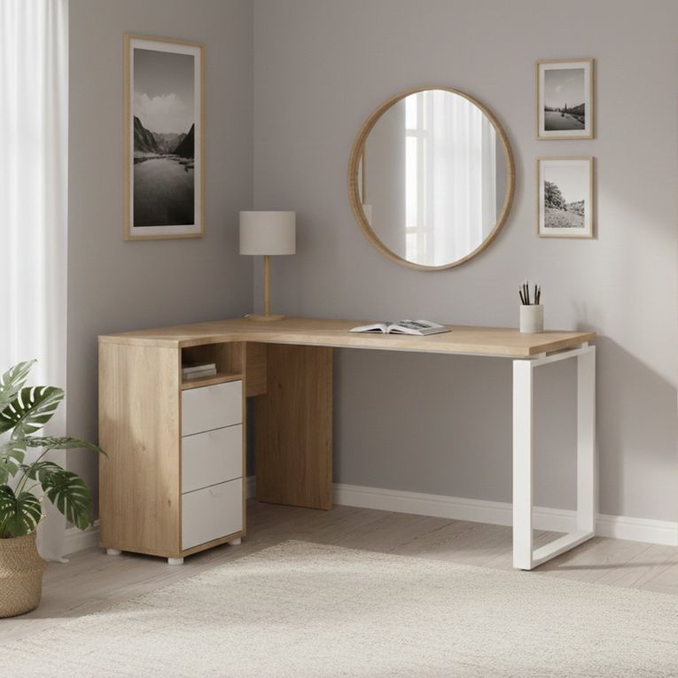 Scrivania lineare rovere e bianca 150x99cm in legno - Medard