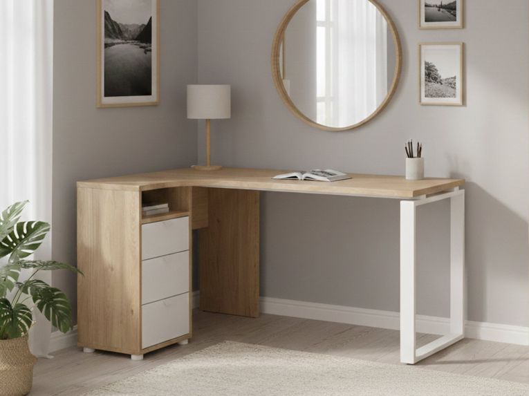 Scrivania lineare rovere e bianca 150x99cm in legno - Medard