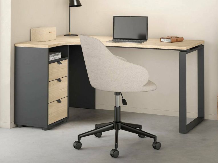 Scrivania lineare rovere e grigia 150x99cm con 3 cassetti - Medard
