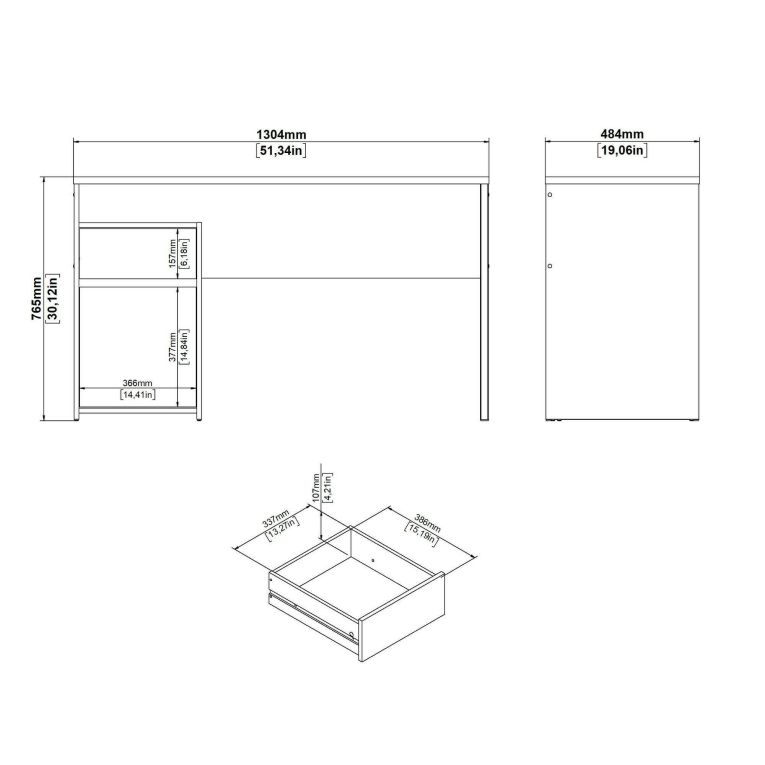 Scrivania lineare rovere e nera 130x48cm con 1 cassetto - Mele