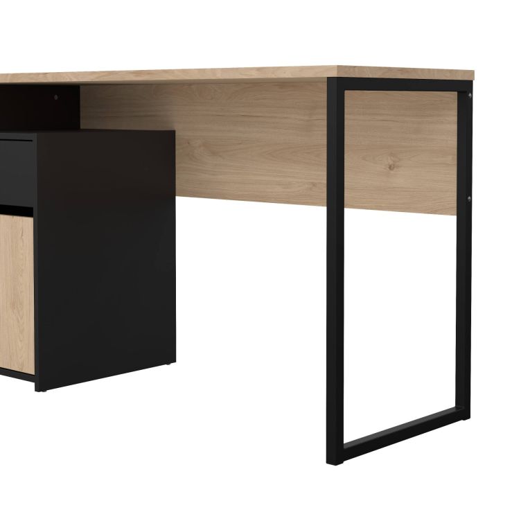 Scrivania lineare rovere e nera 130x48cm con 1 cassetto - Mele