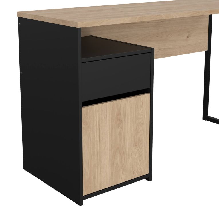 Scrivania lineare rovere e nera 130x48cm con 1 cassetto - Mele