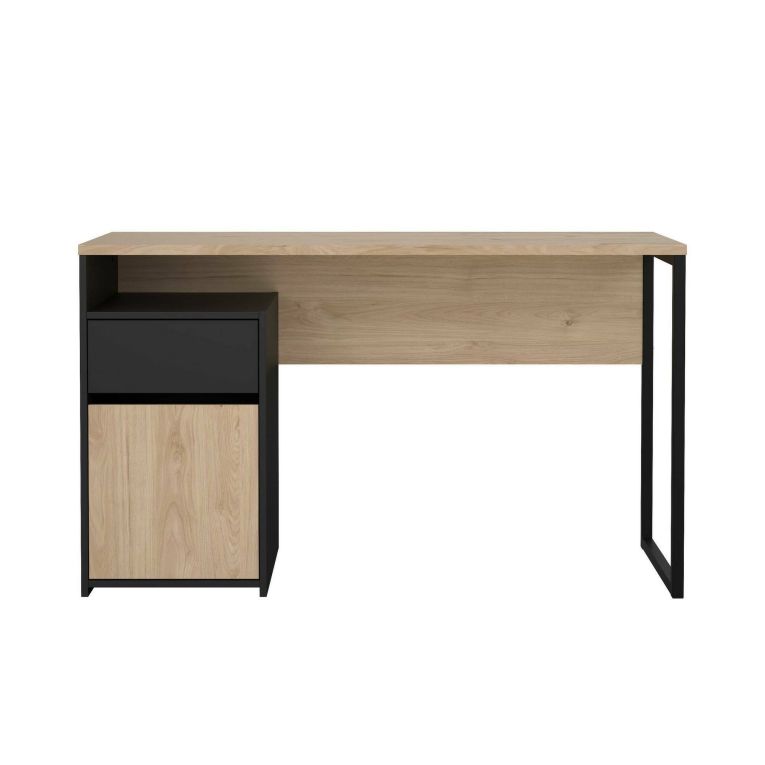 Scrivania lineare rovere e nera 130x48cm con 1 cassetto - Mele