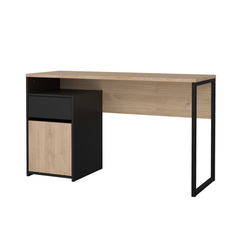 Scrivania lineare rovere e nera 130x48cm con 1 cassetto - Mele