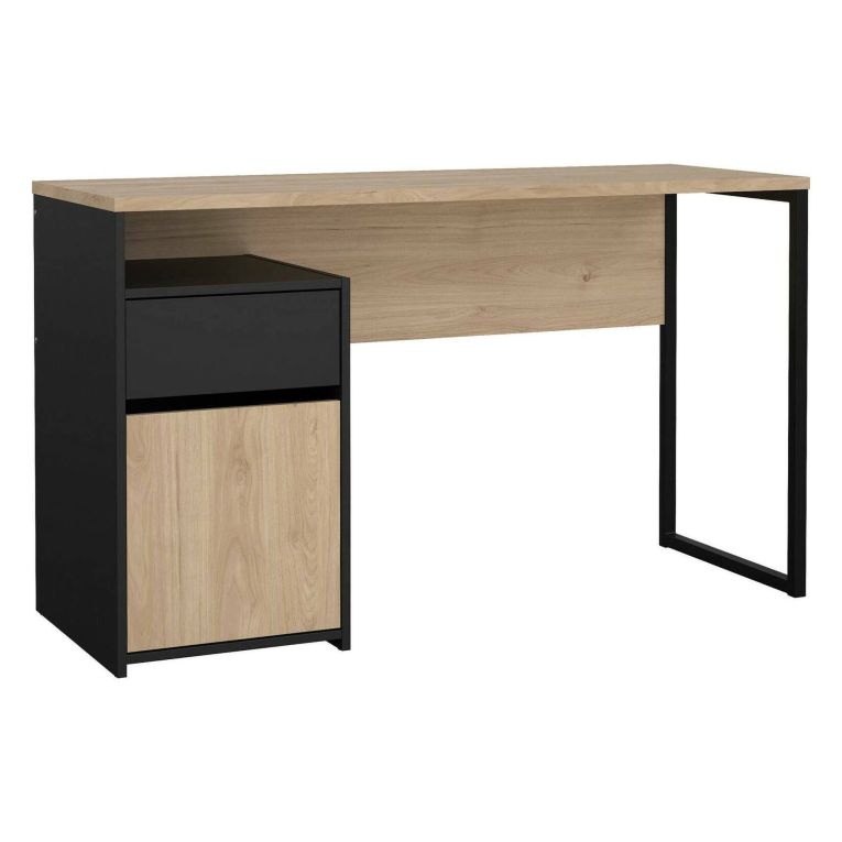 Scrivania lineare rovere e nera 130x48cm con 1 cassetto - Mele