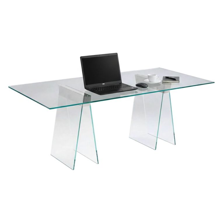 Scrivania lineare trasparente 180x90cm piano in vetro - Asfelj